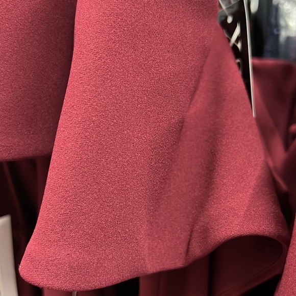 Xscape "PATTI" LONG OFF THE SHOULDER SCUBA CREPE DRESS in Burgandy - Picture 6 of 9